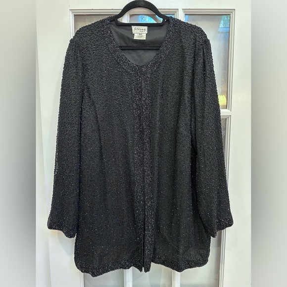 Vintage Stenay 80’s 100% Silk Black Beaded Sequin Evening Jacket Plus Size 3X